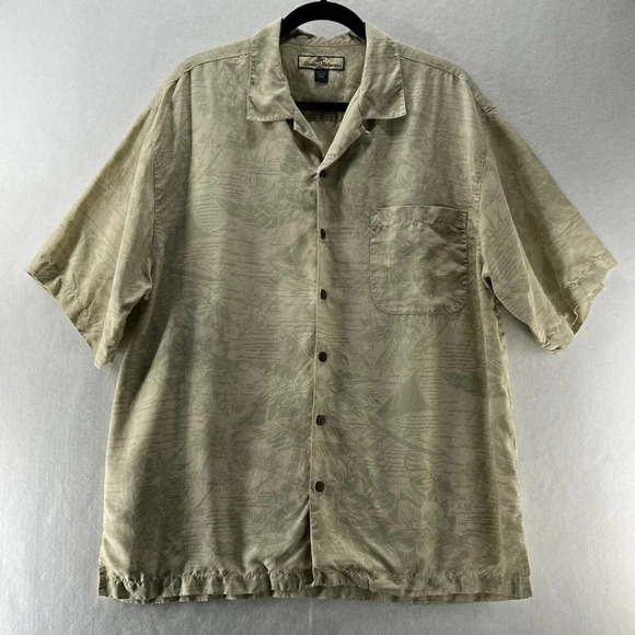 Tommy Bahama Other - Tommy Bahama Hawaiian Shirt Mens Size Large Floral Jacquard Textured Silk Beige